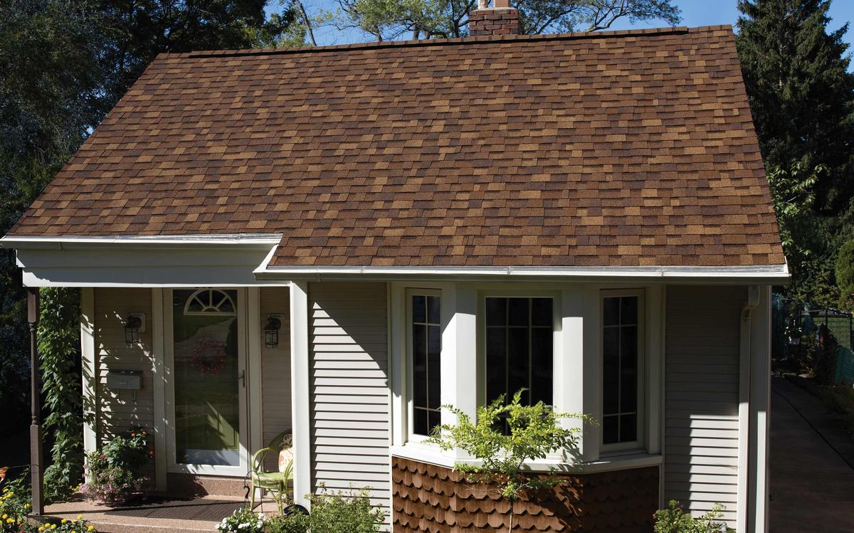 Brown shingle roof on a cottage